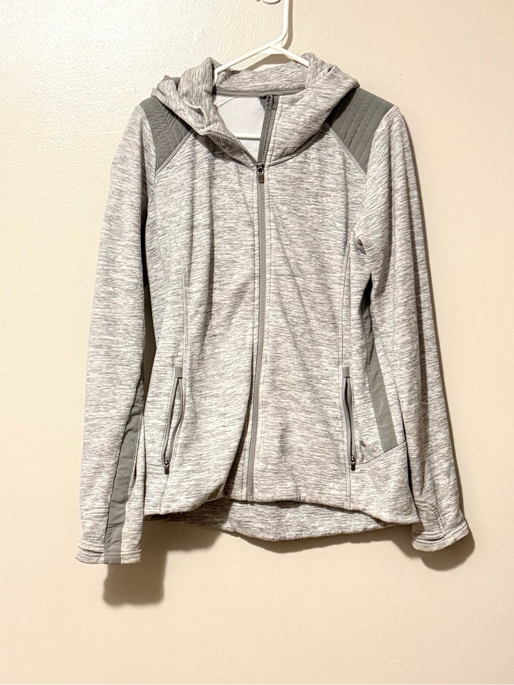 Athleta Heather Light Gray Zip-Up Hooded Jacket